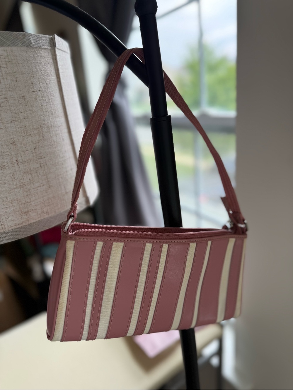 Liz Claiborne Pink and Cream Striped Wristlet Shoulder Bag
